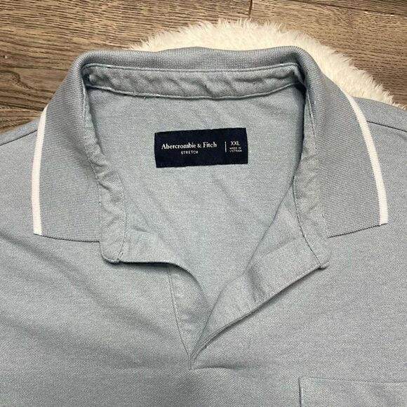 Abercrombie & Fitch Polo Shirt Size XXL Blue Stretch Cotton Henley Collared - Picture 3 of 8